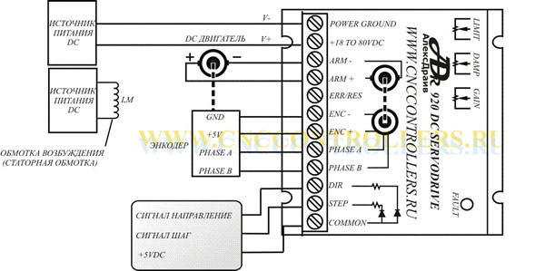 Схема подключения серво двигателя с обмоткой возбуждения