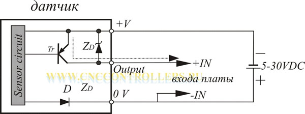 Подключение электронного (индуктивного оптического) датчика с PNP-выходом 